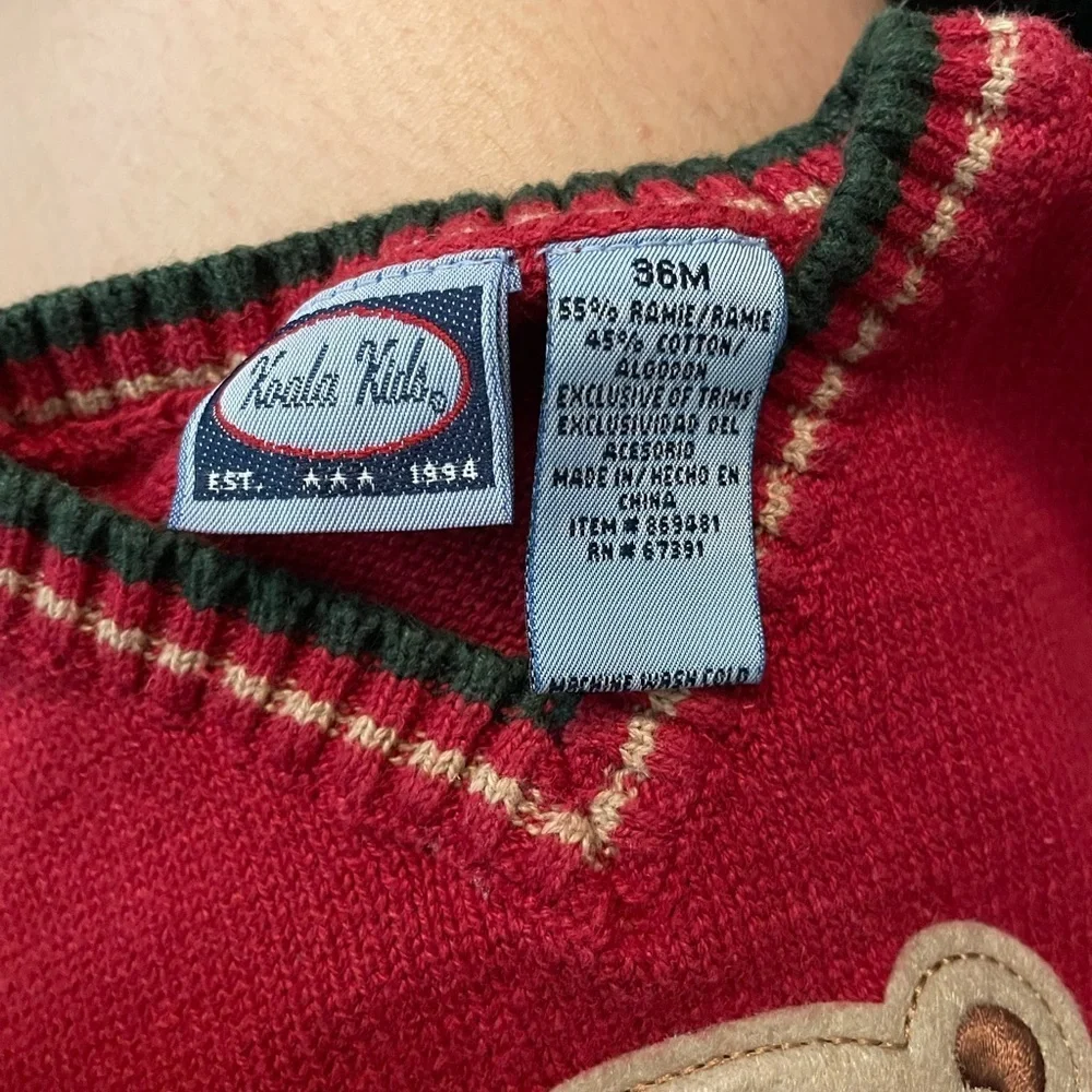 Koala Kids Red and Green Knit Vest with Bear Design size 36M